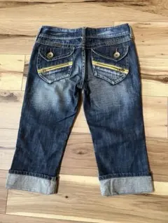 ダークブルー ロールアップデニムパンツ レディース S