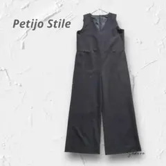 Y4022【プティジョースタイル】オールインワン サロペット風ワイドパンツ 黒