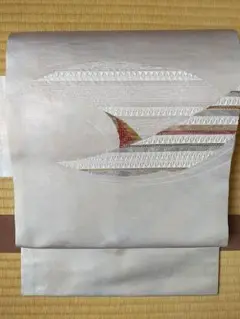 QO-3/9　九寸名古屋帯　白地　銀引箔　美品
