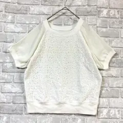 ピアチェーレ レースブラウス ホワイト 花柄 シアー サマーニット風 女っぽ