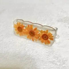 スマホクリップ バッククリップ 押し花 オレンジ
