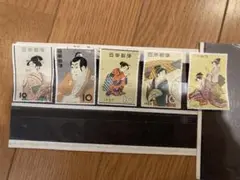 切手趣味週間　ビードロを吹く娘、写楽、まりつき他　使用済切手５枚