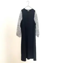 ルナシオン 長袖 ワンピース ロング丈 異素材 M 黒 ゼブラ柄 カジュアル