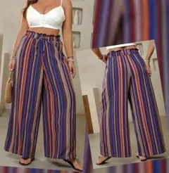 レディース/オーバーサイズ・ワイドパンツ【マルチカラー・３ＸＬ】新品