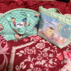 ポムポムプリン 保冷ミニバッグ ミントグリーン+レトロ柄バック