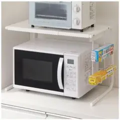 【美品】ニトリ ラップホルダー付伸縮レンジ上ラック 幅44-64cmキッチン収納