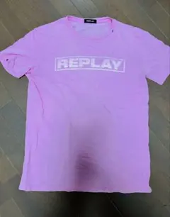 REPLAY ピンク ロゴ Tシャツ　L