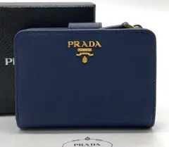 ⭐️ 極美品 プラダ サフィアーノ メタル 二つ折り財布 ブルー レザー 鑑定済