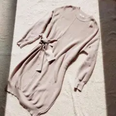 自由区 ロングニットワンピース 腰紐 リボン