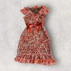 ゼブラ柄❣️フリルワンピース ノースリーブ リボン付き オレンジ