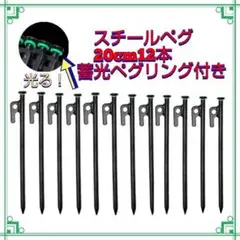 スチールペグ 20センチ12本 蓄光リング ソロキャンプ アウトドア 20cm