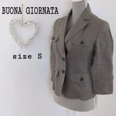BUONA GIORNATA テーラードジャケット麻 カーキ S 七分袖