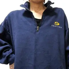 リー センターラヘルスケア刺繍 ハーフジップ スウェット ネイビー紺色L古着