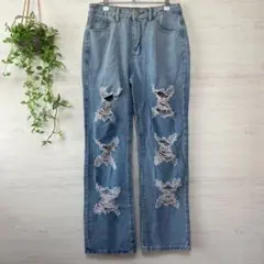 [ノーブランド] パンツ　ジーンズ　ダメージ　リップド加工　Mサイズ
