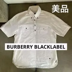 【美品】バーバリーブラックレーベル 半袖シャツ ストライプ 刺繍ロゴ　Lサイズ