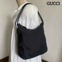 ◇ GUCCI グッチ ショルダーバッグ ナイロン×レザー ブラック ◇