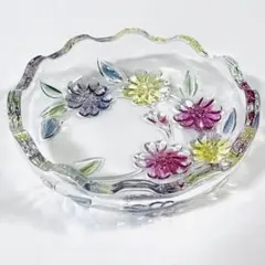 昭和レトロ アクセサリートレイ ガラストレイ 小皿 花柄 小物入 アッシュトレイ