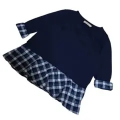 良品✨クロコダイル（L）カットソー　チェック柄　ネイビー　マルチカラー
