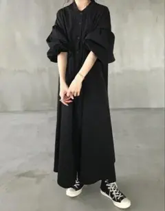 新品 未使用 オーバーサイズ マキシ ワンピース XL 黒 ブラック ロング