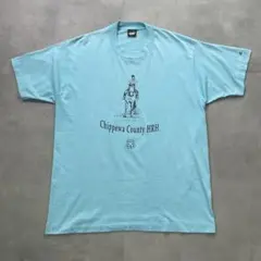 USA製 Tシャツ 90s 半袖 乗馬プリント 綿ポリ 50/50 水色【XL】