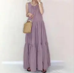新品 パープル　紫　ノースリーブ　ワンピース　フリル　リボン 旅行 花火 可愛い