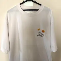 GU ジーユー オーバーサイズ Tシャツ ホワイト 半袖 ロゴ シンプル 花柄
