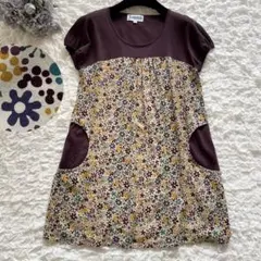ホコモモラ　ドッキングフラワーチュニックワンピ　サマーニット×花柄　サイズ40
