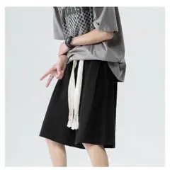 太紐 スウェット ショートパンツ ブラック Lサイズ 短パン ハーフパンツ