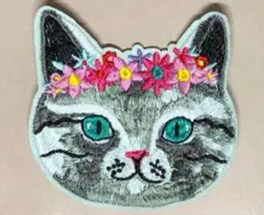 ラスト1点♡ねこ♡お花♡刺繍アイロン　ワッペン　アップリケ　大きい　かわいい