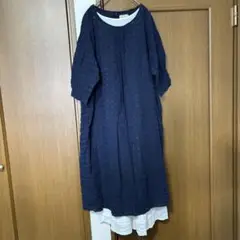 Humpty Dumpty ネイビー 七分袖 ロングワンピース