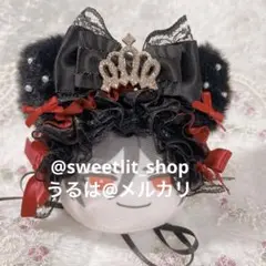 62 おまんじゅう ヘッドドレス ＊クラウン×ブラックレッド×ねこみみ＊