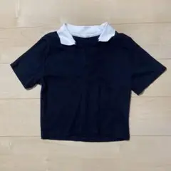 GU クロップドTシャツ襟付き(黒)