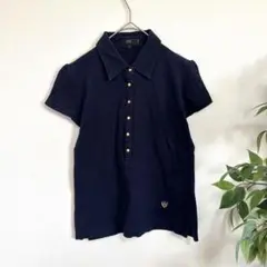 23区 ニジュウサンク ポロシャツ　ハーフボタン 刺繍　紺S コットン　シンプル
