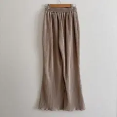 ルティーク　プリーツワイドパンツ　M ベージュ　ウエストゴム　薄手　ボトムス