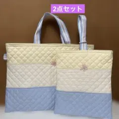 No.958 レッスンバック&上履き袋　2点セット　シンプル ホワイト系