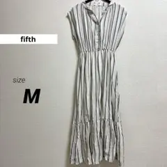 未使用　fifth　コットンリネンストライプワンピース　ロング丈　ネイビー　M