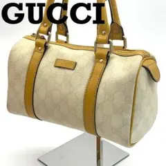 【美品】 GUCCI グッチ ミニボストン PVCレザー GG柄 黄色 ハンド
