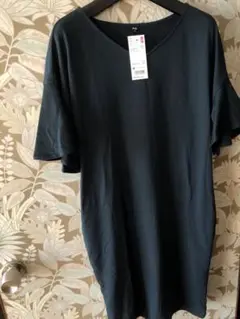 新品 ユニクロ カットソー フレア スリーブ ワンピース グリーン M