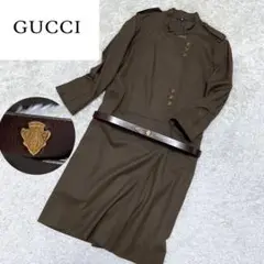希少✨ヒステリアロゴ✨グッチ レザーベルト付き ワンピース ミリタリー カーキ
