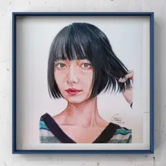 ボブの女性 色鉛筆画　一点物　原画