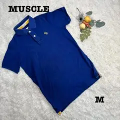 良品❗️MUSCLE/メンズポロシャツ/青色/サイズM/刺繍入