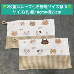 【新品未使用タオル】④ねこ柄　ベージュチェック　ループ付き雑巾2枚組