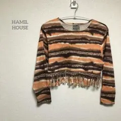 HAMIL HOUSE ストライプ柄 フリンジ付き 上下セット　b152
