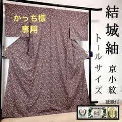 FF76 結城紬 京小紋 証紙付 正絹 袷 広衿 上質 高級 美品 トールサイズ