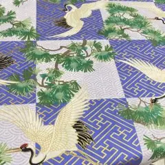 金彩和柄スラブ生地　1.5m 鶴と松 青海波 紗綾形 藤色