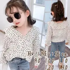 ラスト1点 キッズ シフォンブラウス 長袖 ドットブラウス フリル 100