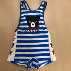 ベビー水着 男の子 青と白のストライプ クマ刺繍