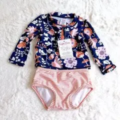 【新品】ラッフルバッツ6m-12m女の子セパレート水着総柄ベビースイミング