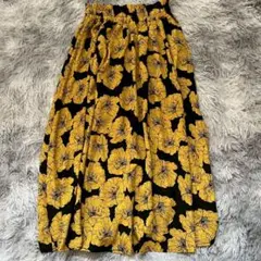 【美品✨】大花柄 ロングフレアスカート (M-L相当) ウエストゴム 派手