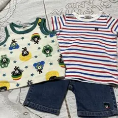 美品☆ミキハウスダブルビー☆Ｔシャツ タンクトップ　パンツセット☆80